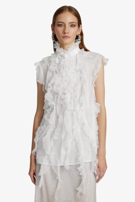 Women Ermanno Scervino White Sleeveless Shirt With Ruches 424R78