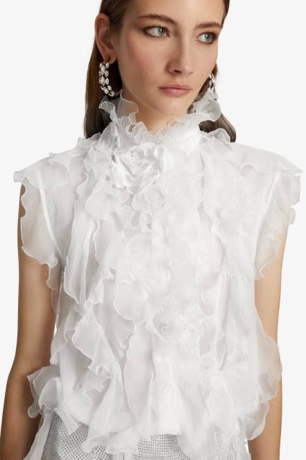 Women Ermanno Scervino White Sleeveless Shirt With Ruches 424R78