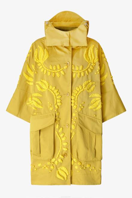 Women Ermanno Scervino Yellow Embroidered Duchesse Pea Coat 424R27