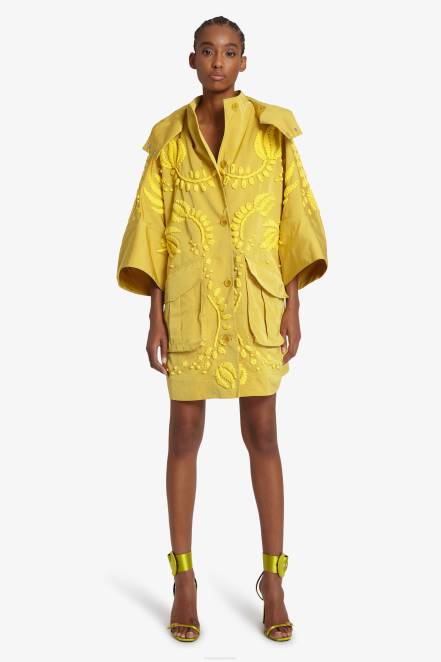 Women Ermanno Scervino Yellow Embroidered Duchesse Pea Coat 424R27