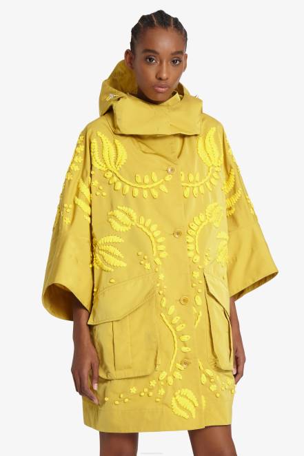 Women Ermanno Scervino Yellow Embroidered Duchesse Pea Coat 424R27