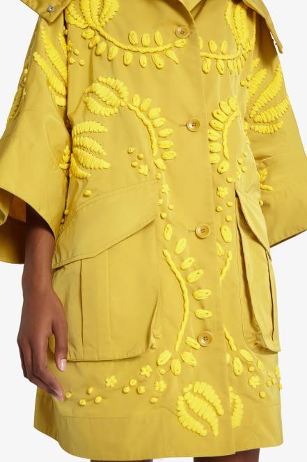 Women Ermanno Scervino Yellow Embroidered Duchesse Pea Coat 424R27