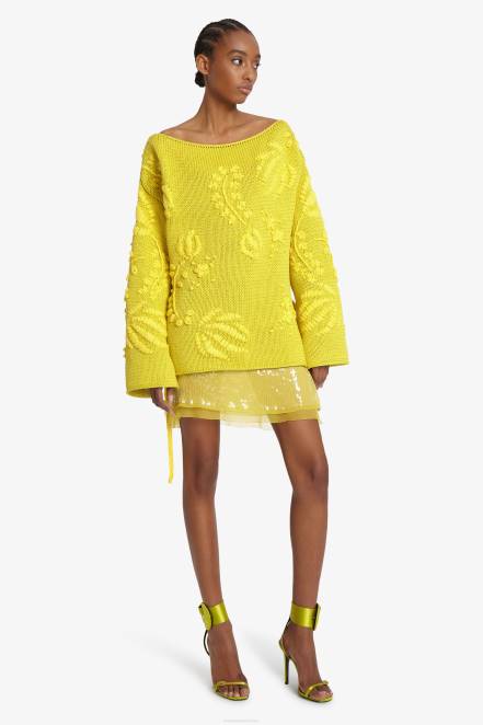 Women Ermanno Scervino Yellow Embroidered Oversized Sweater 424R48