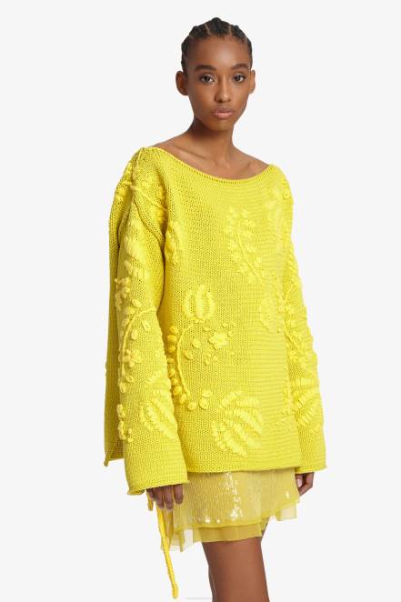 Women Ermanno Scervino Yellow Embroidered Oversized Sweater 424R48