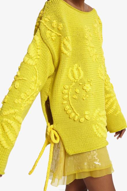 Women Ermanno Scervino Yellow Embroidered Oversized Sweater 424R48