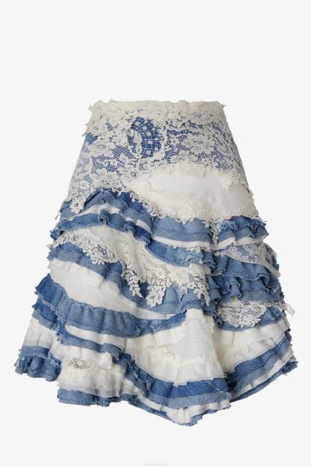 Women Ermanno Scervino Blue Denim And Lace Skirt 424R131